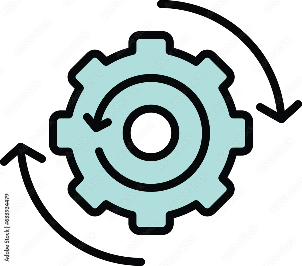 Poster gear system icon outline vector. workflow web. team arrow color flat