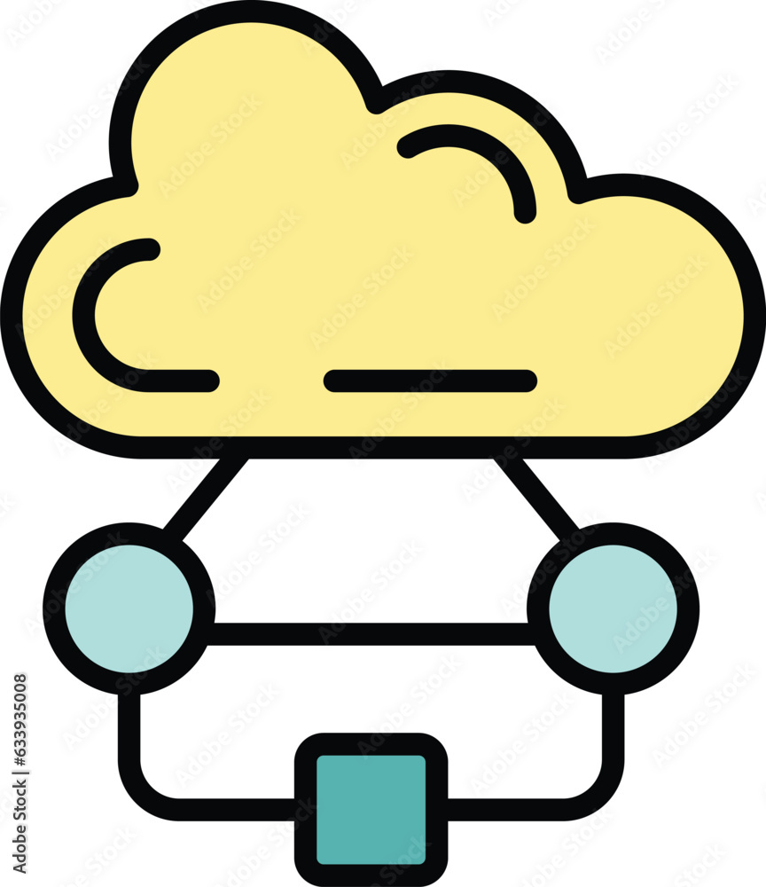 Poster cloud data workflow icon outline vector. work process. business project color flat