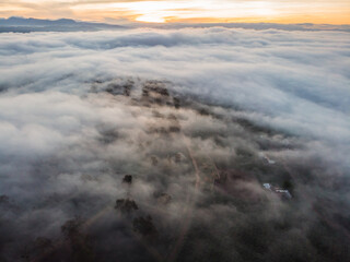 A flycam shot from above in a beautiful morning in Vietnam
