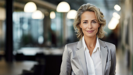 Confident and Elegant: Mature Businesswoman Rocking an Expensive Suit