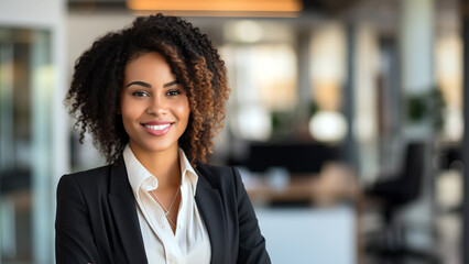 Fototapeta premium Confident African American Businesswoman in Elegant Work Attire