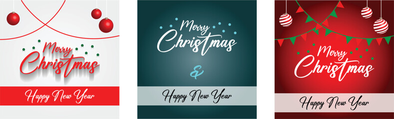 Merry christmas and happy new year banners set 3 christmas poster