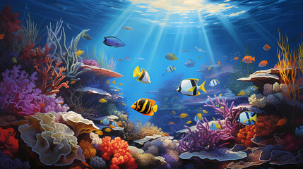 Fototapeta na wymiar An explosion of vibrant coral reefs teeming with exotic fish and marine creatures