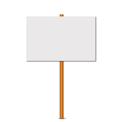 Blank banner mock up on wood stick. Protest placard,