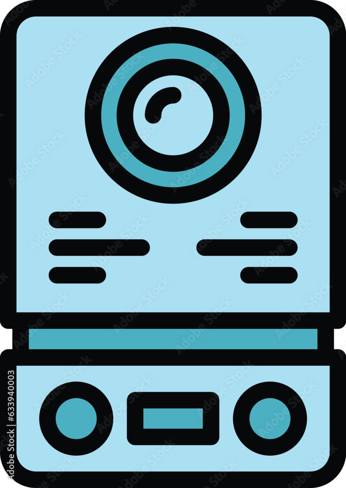 Poster video intercom entrance icon outline vector. door system. control security color flat