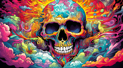 psychedelic skull illustration background. skull art background as wallpaper.