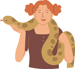 Vector illustration of a woman with an African boa constrictor