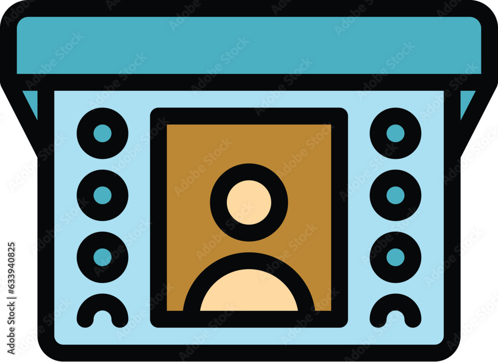 Poster button video intercom icon outline vector. security control. door system color flat