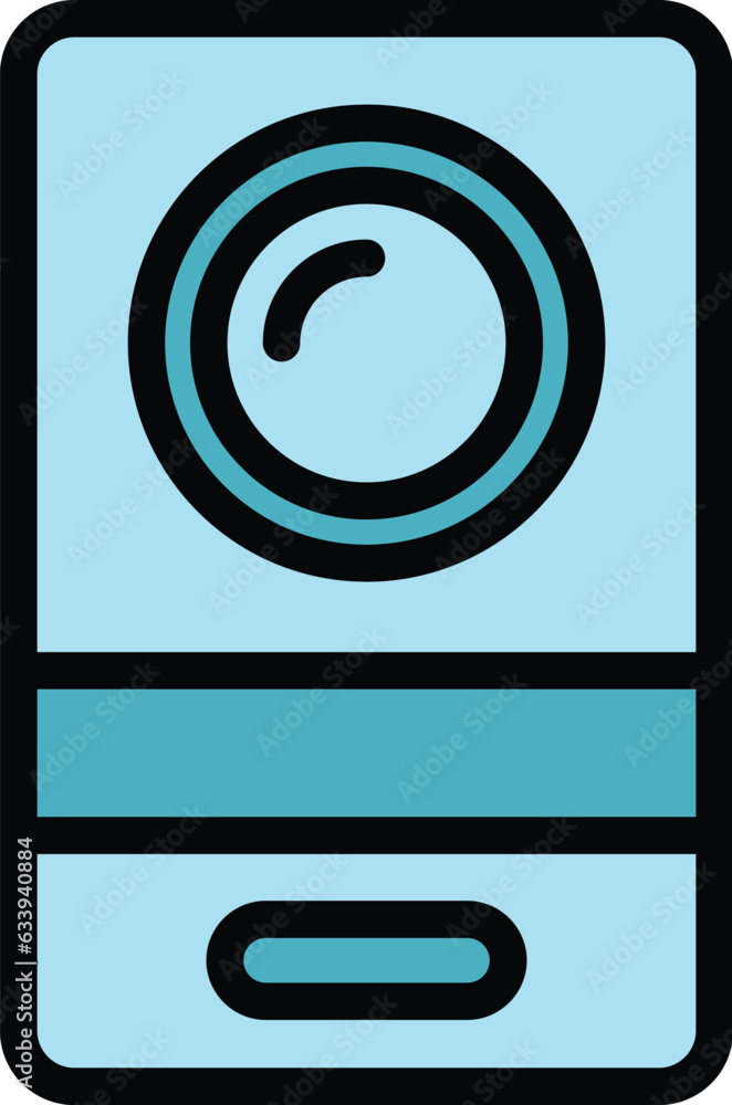 Poster digital video intercom icon outline vector. door system. bell camera color flat