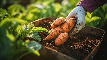 さつまいもを収穫する手元