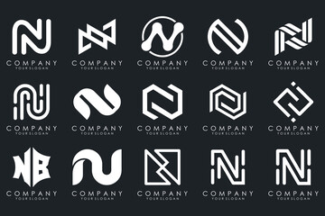 set of Abstract letter N logo design. modern creative logotype monogram icon design inspiration.