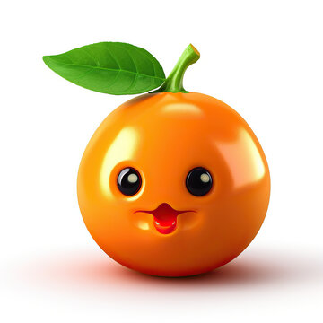 ai generated  Illustration of  cute 3d cartoon charater orange fruit isolated white