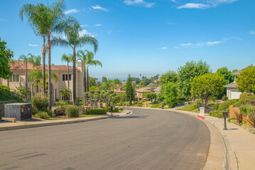 Street viewpoint from a hilltop in Monrovia California; - obrazy, fototapety, plakaty