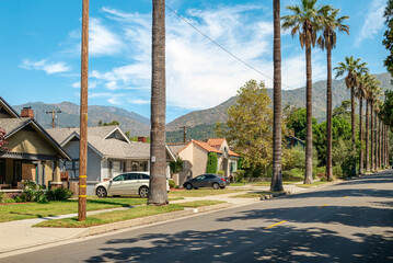 Residential neighborhood in Arcadia California. - obrazy, fototapety, plakaty
