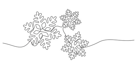 hello winter and christmas snow flakes one line drawing decoration vector illustration