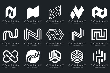 set of Abstract letter N logo design. modern creative logotype monogram icon design inspiration.
