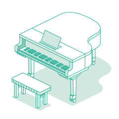 Isometric grand piano. Vector illustration. Music object isolated on white background.