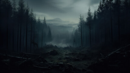 Dark scary forest  - obrazy, fototapety, plakaty