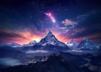 The milky rising in the night sky over the mountains, landscapes, AI Generative