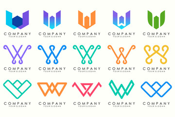 Abstract collection with letters W logo design. creative design logotype W with full color.