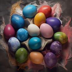 Fototapeta na wymiar Easter colored eggs, Generate Ai