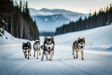 sled dogs in snow