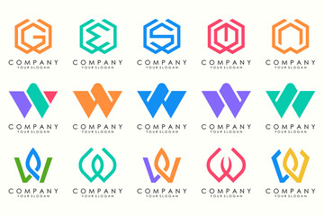 Abstract collection with letters W logo design. creative design logotype W with full color.