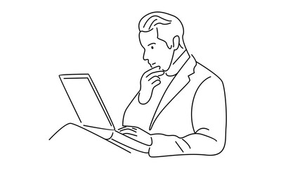 line art of man working on the laptop