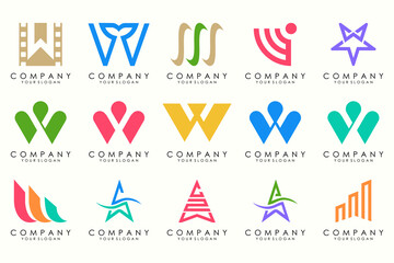 Abstract collection with letters W logo design. creative design logotype W with full color.
