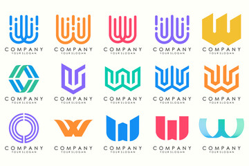 Abstract collection with letters W logo design. creative design logotype W with full color.