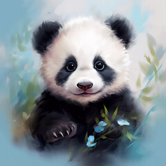 Naklejka premium cute panda portrait watercolor style