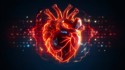 Human heart with cardiogram for medical heart health care background.