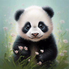 Naklejka premium cute panda portrait watercolor style