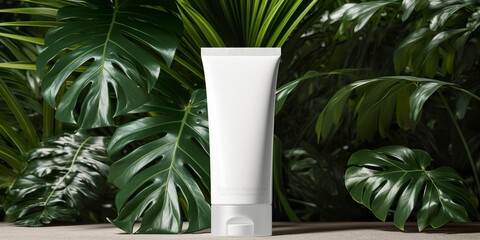 White Blank Cosmetics Mockup with natural theme background. 