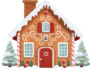 Winter Festive Christmas House. Vector illustration
