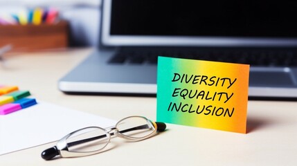 Diversity, equality, inclusion write on sticky note. Created with Generative AI technology