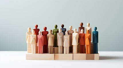 Group color wooden figurines. Diversity, equity and inclusion concept. Created with Generative AI technology