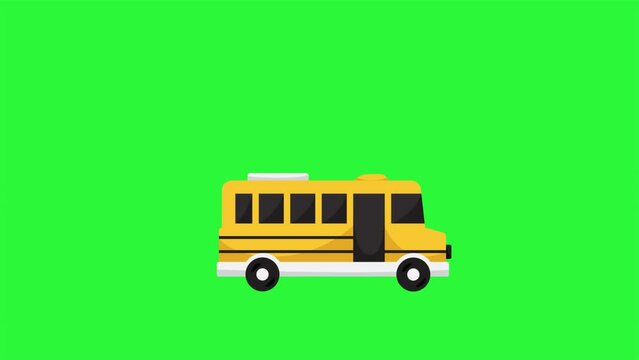 School car animation. School bus car animation on green screen
