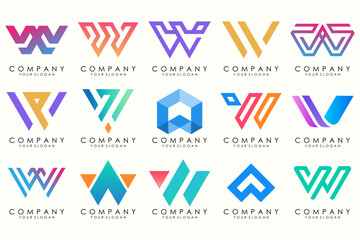 Abstract collection with letters W logo design. creative design logotype W with full color.