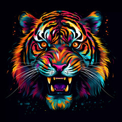 portrait of a tiger in neon style