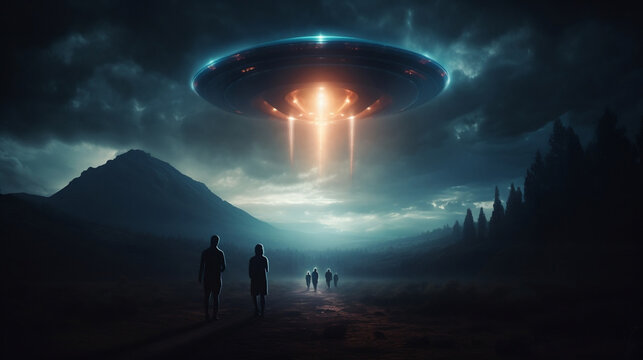 mysterious aliens / Unidentified flying object (ufo) on the planet earth. wallpaper background