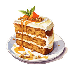 Carrot cake, WaterColor , Illustration, PNG
