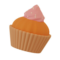 3D Render of Pumpkin Cupcake with Cream. Food Concept Illustration