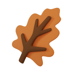 3D Render of Orange Leaf in Cartoon Style. Autumn Concept Illustration
