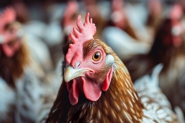 Chicken Farm with many healthy chicken and fresh eggs, AI Generative