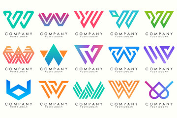Abstract collection with letters W logo design. creative design logotype W with full color.