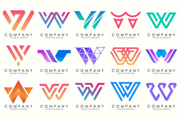Abstract collection with letters W logo design. creative design logotype W with full color.