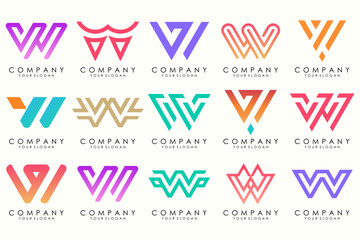 Abstract collection with letters W logo design. creative design logotype W with full color.