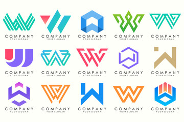 Abstract collection with letters W logo design. creative design logotype W with full color.