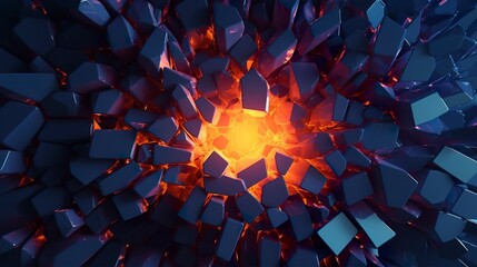 Abstract geometric background. Explosion power design with the crushing surface. 3d illustration. 